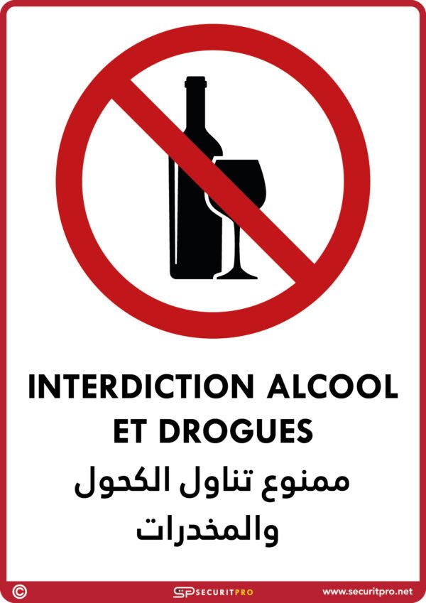 Panneau "Interdiction alcool et drogues" | Signalétique milieu de travail FR/AR