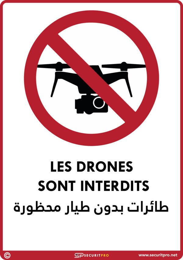 Panneau "Les drones sont interdits" | Signalétique bilingue FR/AR