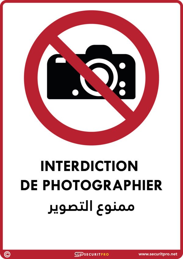 Panneau "Interdiction de photographier" | Signalétique bilingue FR/AR