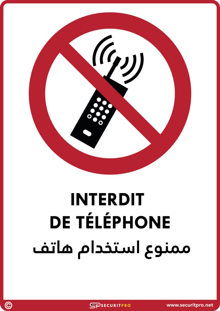 Panneau « Interdit de téléphone » | Signalétique bilingue FR/AR