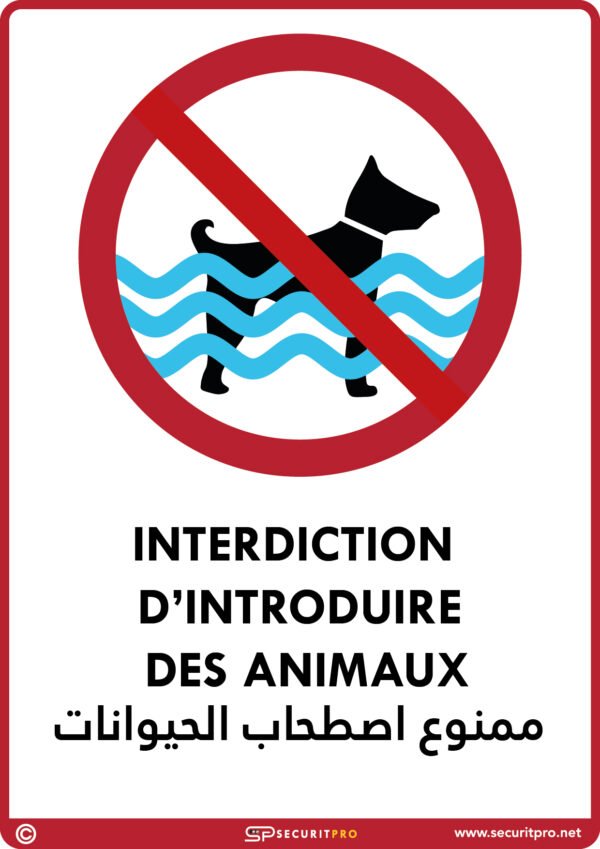 Panneau "Interdiction d'introduire des animaux" | Signalétique bilingue FR/AR