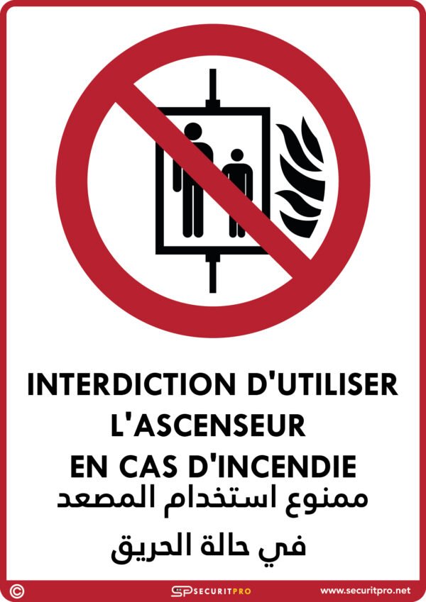 Panneau "Interdit d'utiliser l'ascenseur en cas d'incendie" | Sécurité FR/AR